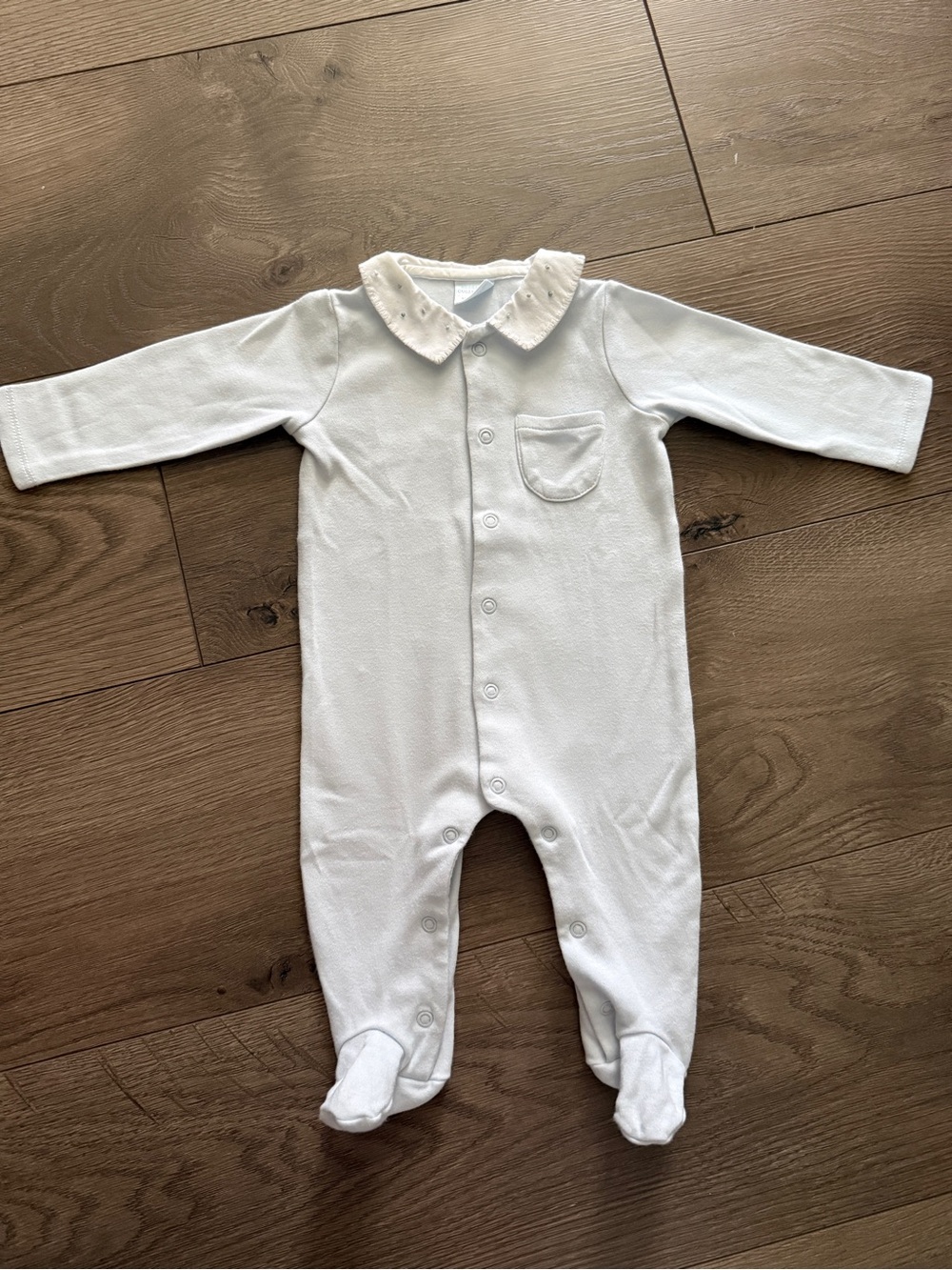 Edgehill Collection Classic Light Blue Baby One-Piece with Peter Pan Collar 3M